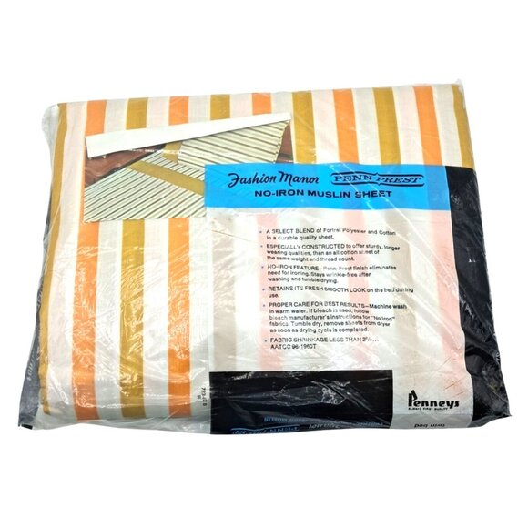 Vintage 70s Penneys Sheet Twin Bed Sheet 72" X 104" Penn-Prest Fashion Manor No- - Picture 5 of 8